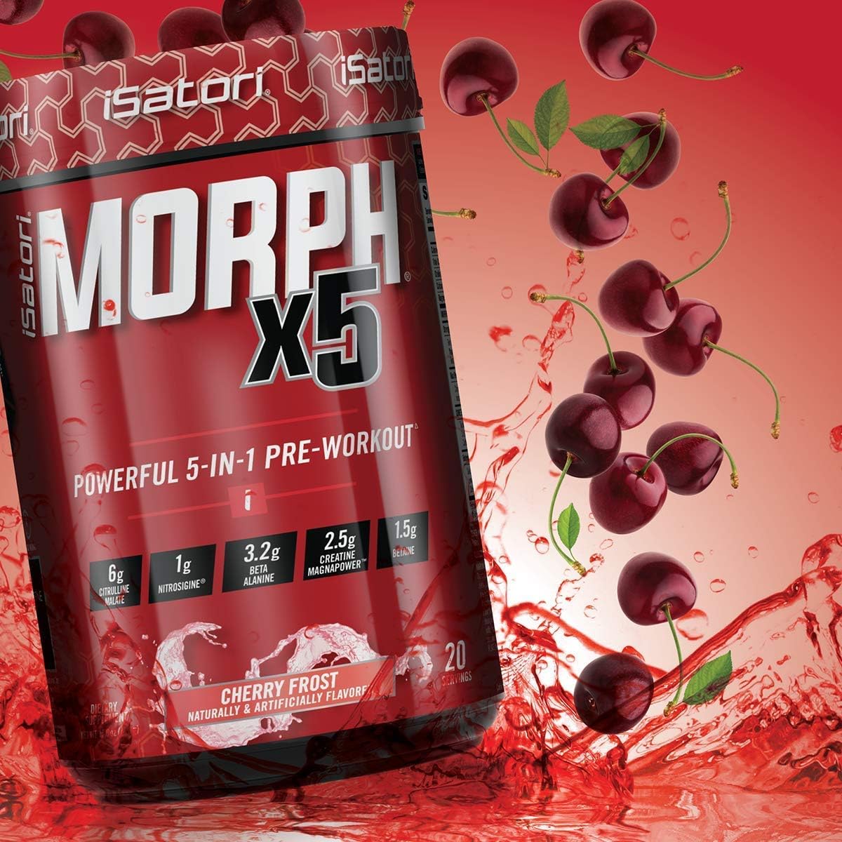 iSatori Morph Xtreme Pre Workout - Bombsicle Flavor, 20 Servings + Classic Clear Blender Bottle with Red Top