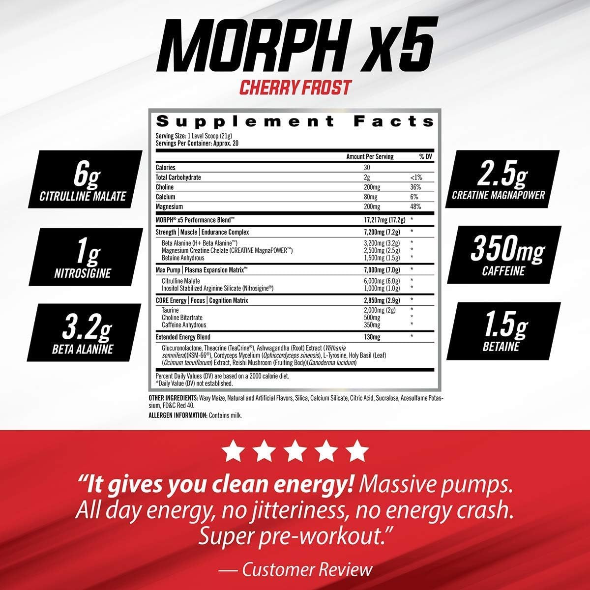 iSatori Morph Xtreme Pre Workout - Bombsicle Flavor, 20 Servings + Classic Clear Blender Bottle with Red Top