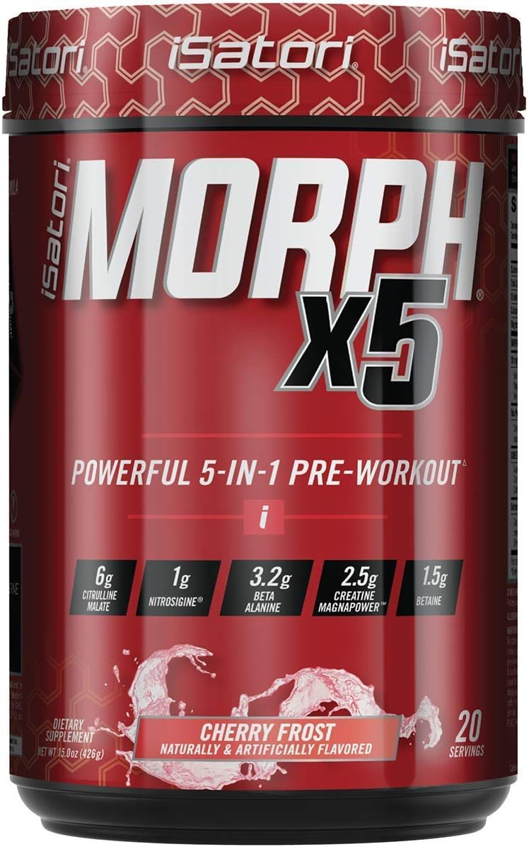 iSatori Morph Xtreme Pre Workout - Bombsicle Flavor, 20 Servings + Classic Clear Blender Bottle with Red Top