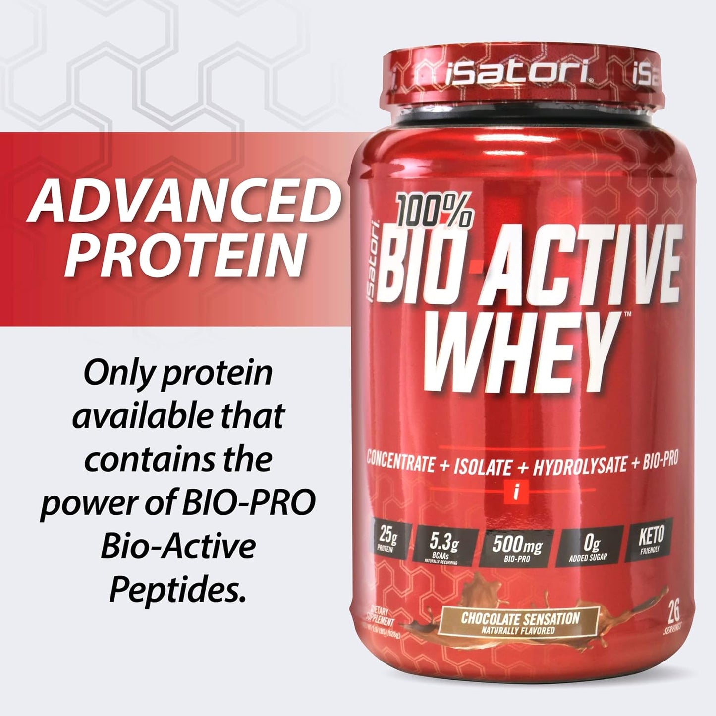 iSatori Whey Protein Powder for Muscle Growth & Recovery - Chocolate Flavor, 25g Protein Per Serving, Bio-Active Formula with Whey Isolate, Hydrolysate, Concentrate, BCAAs, and Colostrum Peptides (26 Servings)