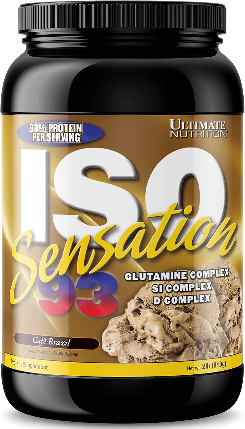 ISO Sensation 93 Whey Protein Isolate Powder with Colostrum & Glutamine Complex - Cafe Brazil Flavor, 2lbs - Boost Recovery & Immunity