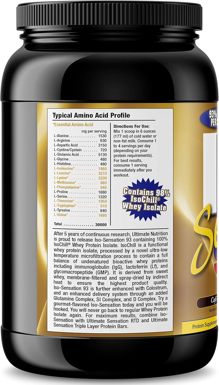 ISO Sensation 93 Whey Protein Isolate Powder with Colostrum & Glutamine Complex - Cafe Brazil Flavor, 2lbs - Boost Recovery & Immunity