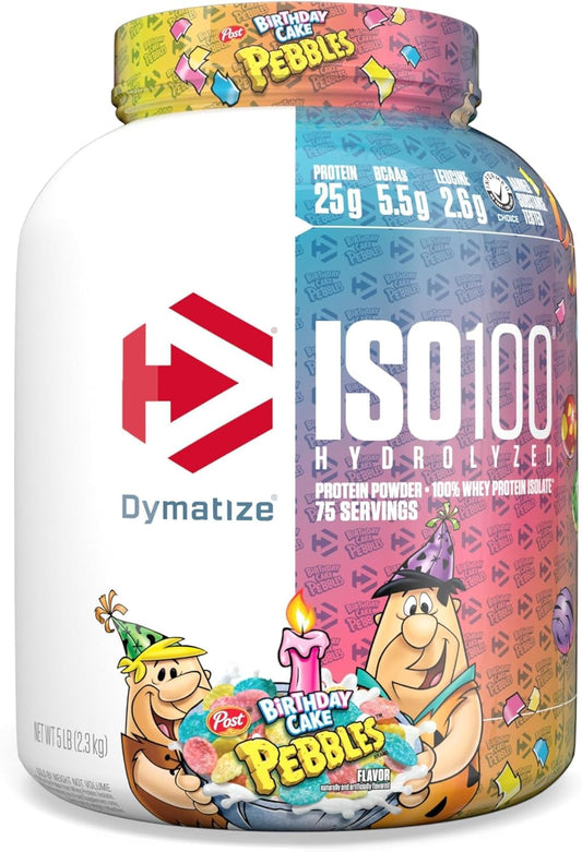 ISO100 Hydrolyzed Protein Powder - Birthday Cake Flavor, 100% Whey Isolate, 25g Protein, 5.5g BCAAs, Gluten Free, Fast Absorbing, Easy Digestion - 5lb
