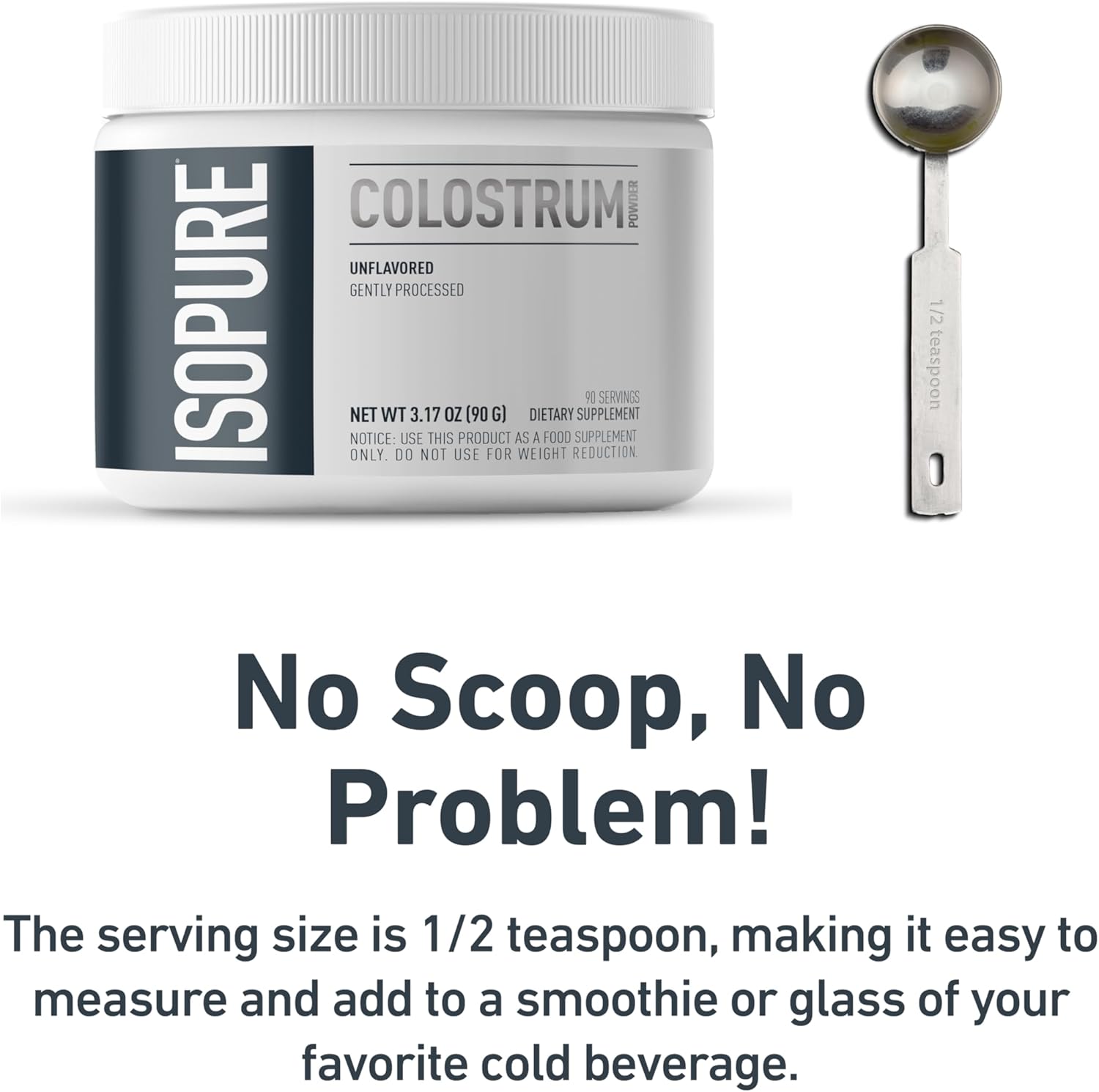 Isopure Bovine Colostrum Powder Supplement, 90 Servings, Gentle Processing