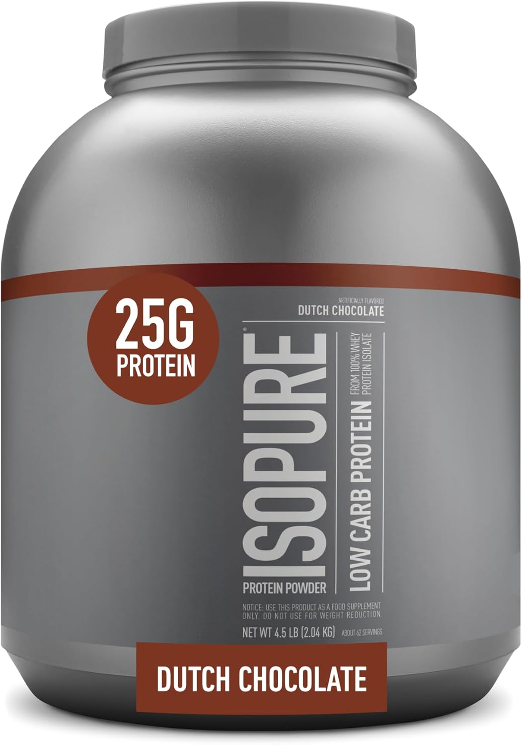 Isopure Low Carb Whey Isolate Protein Powder - Lactose & Gluten Free, Dutch Chocolate Flavor, 25g Protein, 4.5 Lbs