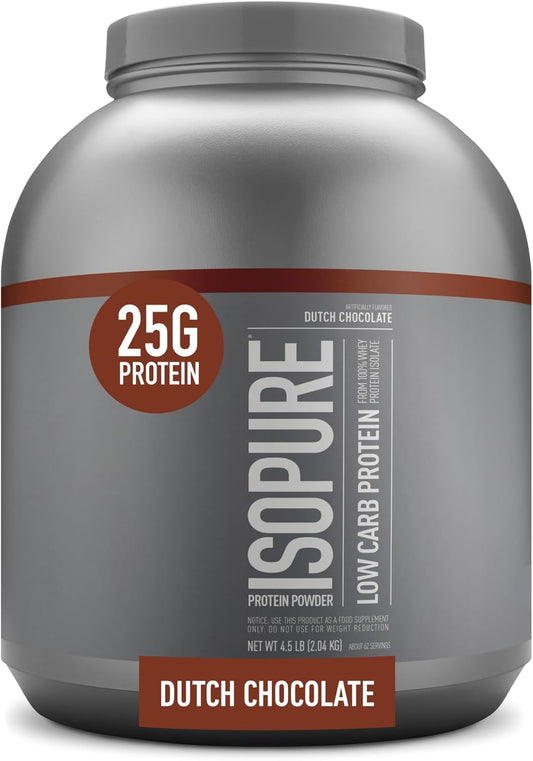 Isopure Low Carb Whey Isolate Protein Powder - Lactose & Gluten Free, Dutch Chocolate Flavor, 25g Protein, 4.5 Lbs