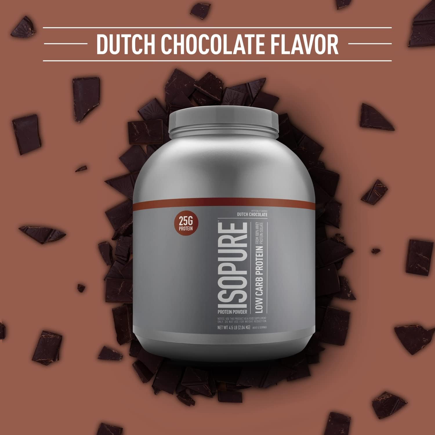Isopure Low Carb Whey Isolate Protein Powder - Lactose & Gluten Free, Dutch Chocolate Flavor, 25g Protein, 4.5 Lbs