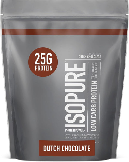 Isopure Low Carb Whey Isolate Protein Powder, Dutch Chocolate Flavor, 25g Protein, 1 Lb - Lactose & Gluten Free, With Vitamins