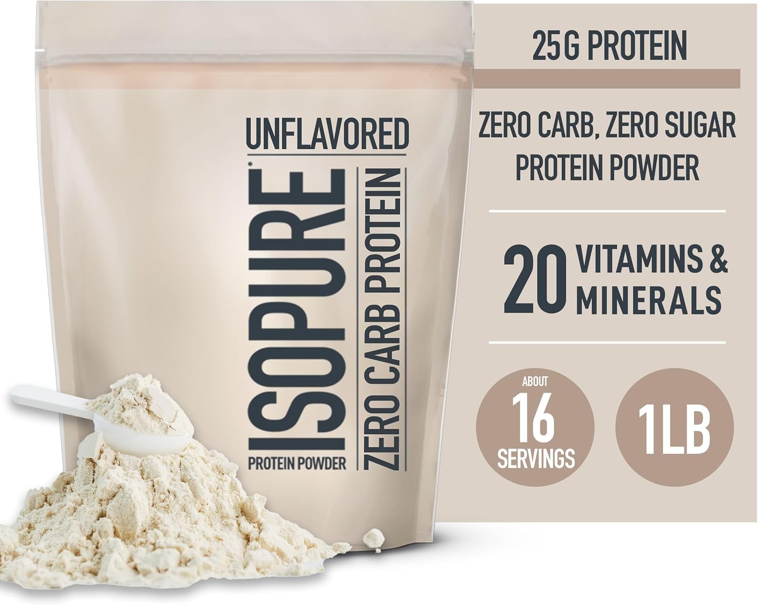 Isopure Unflavored Whey Protein Isolate Bundle with Collagen Peptides Powder - 25g Protein, Zero Carb, 16 Servings + 14 Servings, 1lb