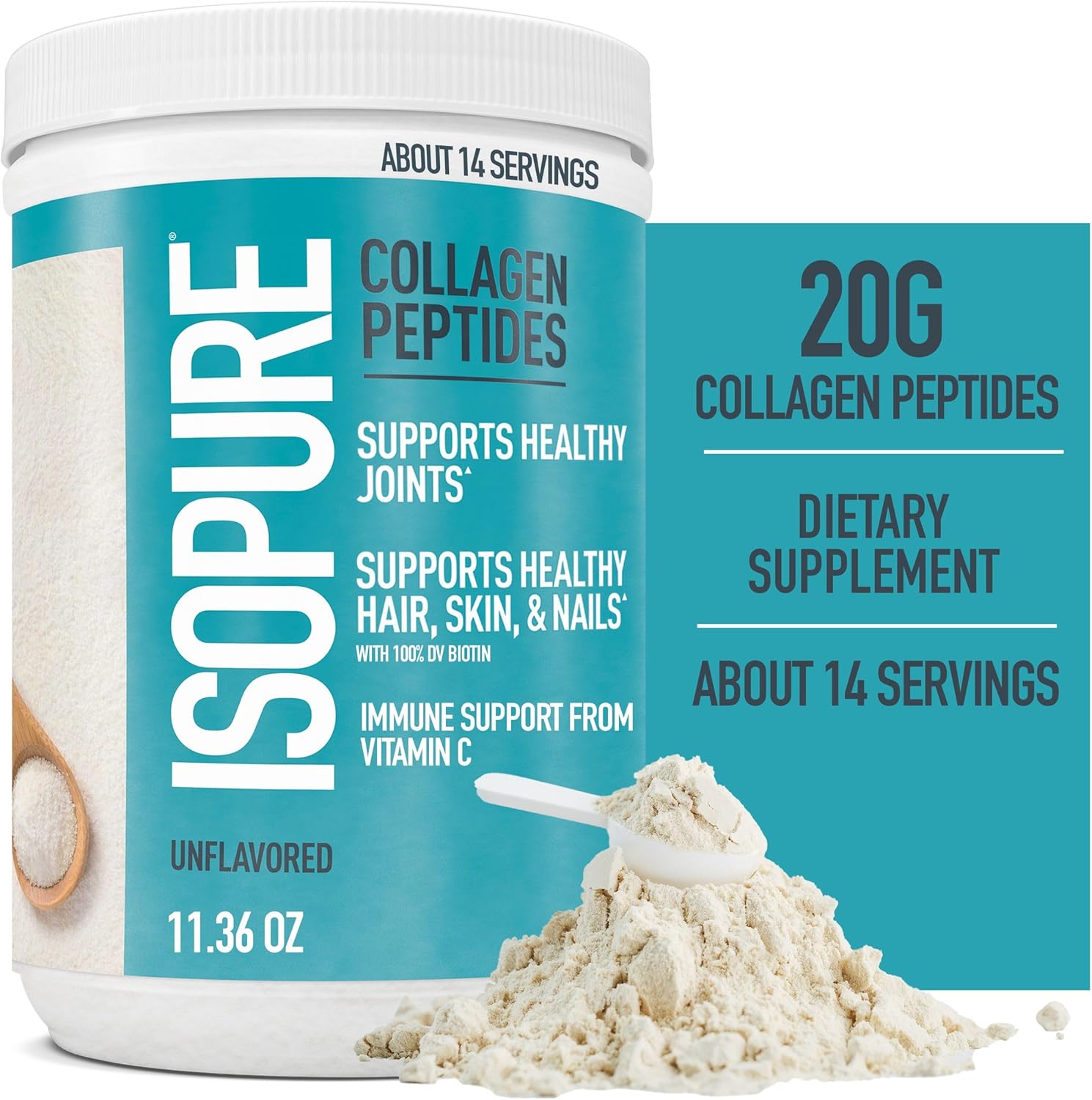 Isopure Unflavored Whey Protein Isolate Bundle with Collagen Peptides Powder - 25g Protein, Zero Carb, 16 Servings + 14 Servings, 1lb