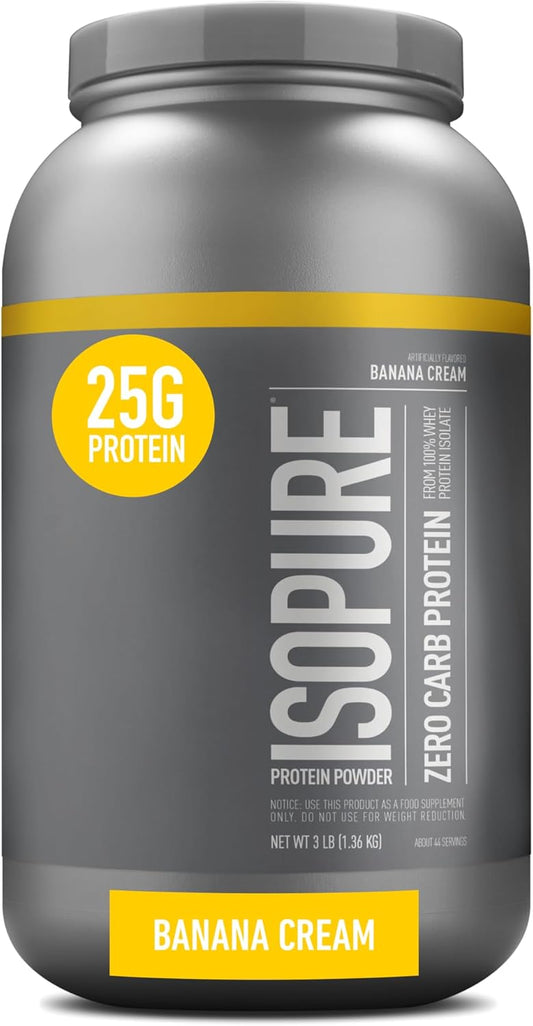 Isopure Zero Carb Banana Cream Whey Isolate Protein Powder - 25g Protein, 3 lbs - Lactose & Gluten Free, with Vitamins - 44 Servings