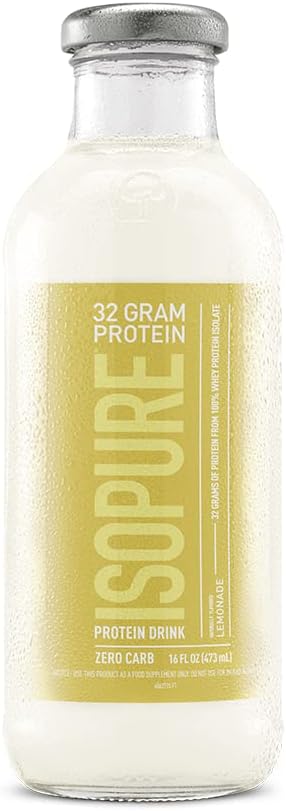Isopure Zero Carb Lemonade Whey Protein Isolate Drink, 32g Protein, 16 Fl Oz (12 Pack)