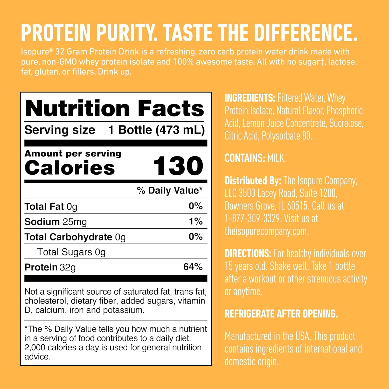Isopure Zero Carb Lemonade Whey Protein Isolate Drink, 32g Protein, 16 Fl Oz (12 Pack)