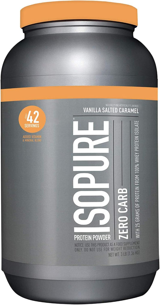 Isopure Zero Carb Vanilla Salted Caramel Whey Isolate Protein Powder - 3 Lbs, 25g Protein, Lactose & Gluten Free