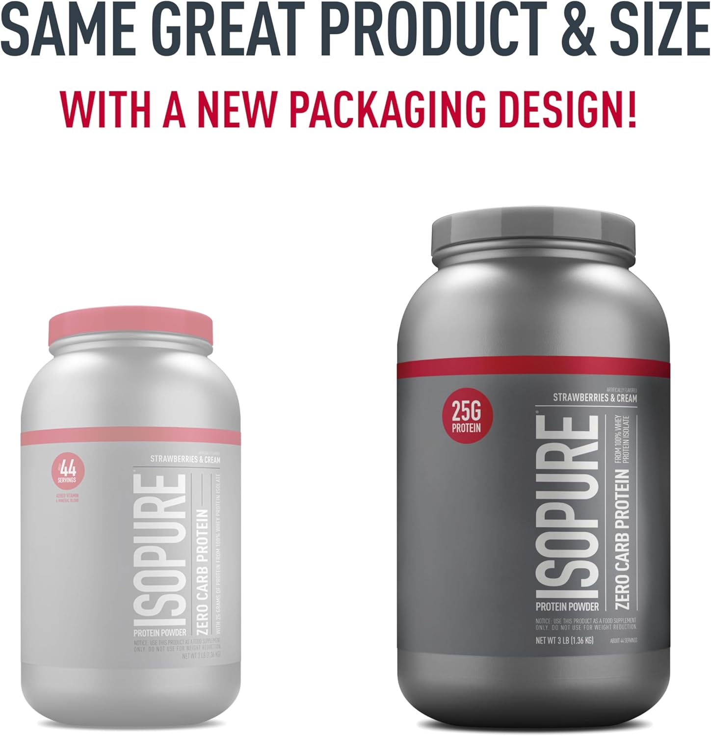 Isopure Zero Carb Whey Isolate Protein Powder - Strawberries & Cream Flavor - 25g Protein Per Serving - 3 Lbs - 44 Servings - Lactose & Gluten Free - With Vitamins