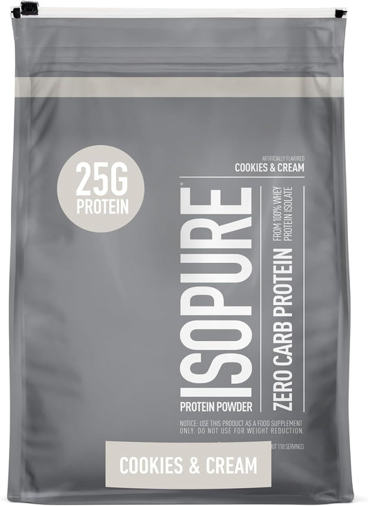 Isopure Zero Carb Whey Isolate Protein Powder, Cookies & Cream Flavor, 25g Protein, 7.5 Lbs, 110 Servings, Lactose & Gluten Free