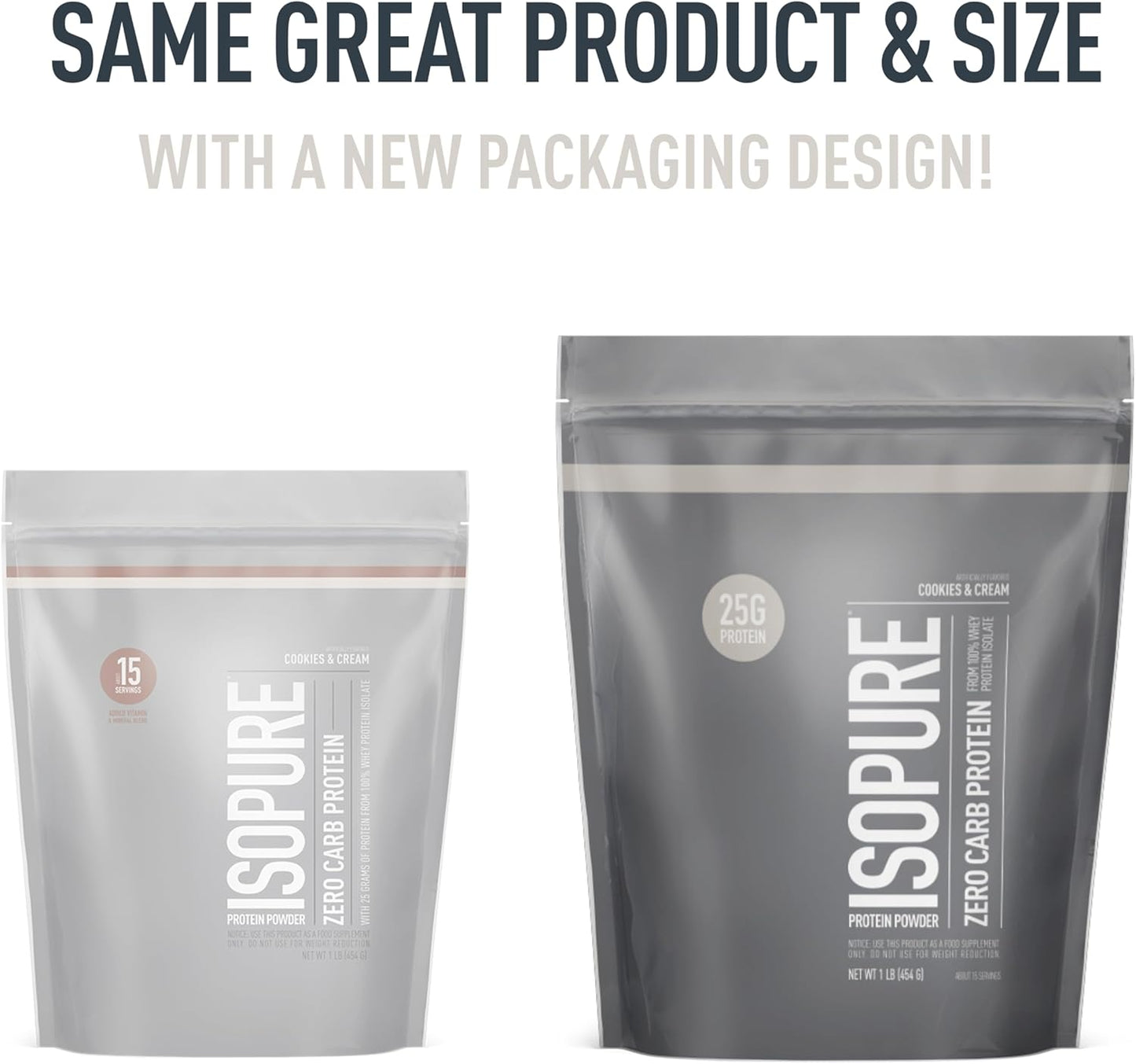 Isopure Zero Carb Whey Isolate Protein Powder, Cookies & Cream Flavor, 25g Protein, 1lb, 15 Servings, Lactose & Gluten Free