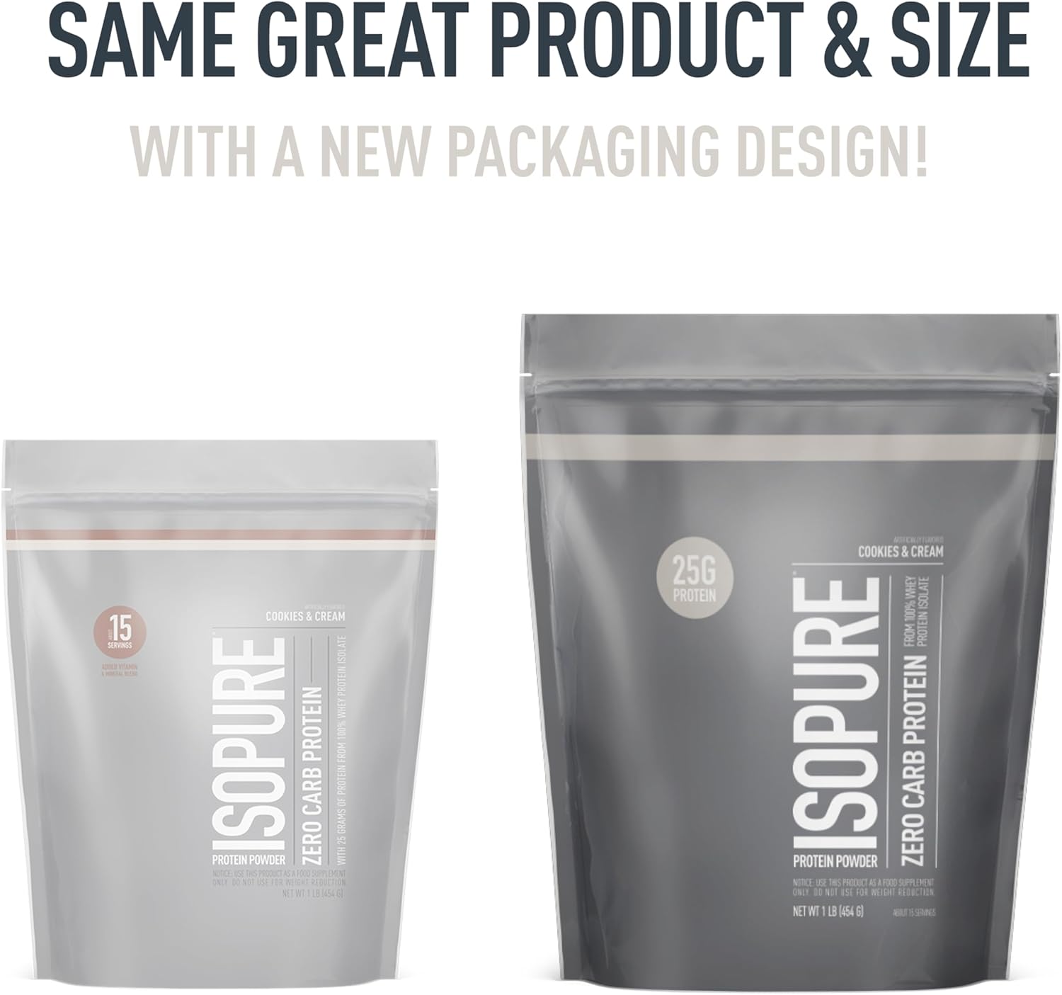 Isopure Zero Carb Whey Isolate Protein Powder, Cookies & Cream Flavor, 25g Protein, 1lb, 15 Servings, Lactose & Gluten Free