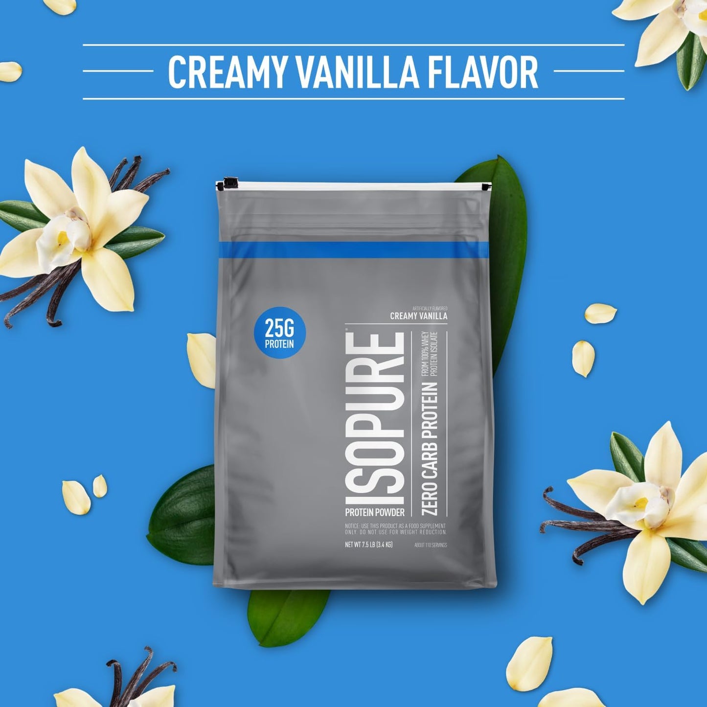 Isopure Zero Carb Whey Isolate Protein Powder, Creamy Vanilla Flavor, Lactose & Gluten Free, 25g Protein Per Serving - 7.5lbs