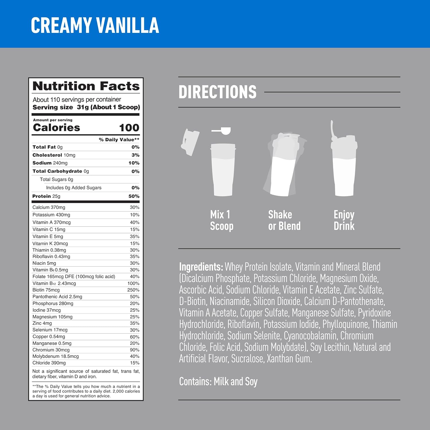 Isopure Zero Carb Whey Isolate Protein Powder, Creamy Vanilla Flavor, Lactose & Gluten Free, 25g Protein Per Serving - 7.5lbs