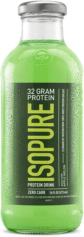 Isopure Zero Carb Whey Protein Isolate Drink, Apple Melon Flavor, 32g Protein, 16 Fl Oz (12 Bottles)