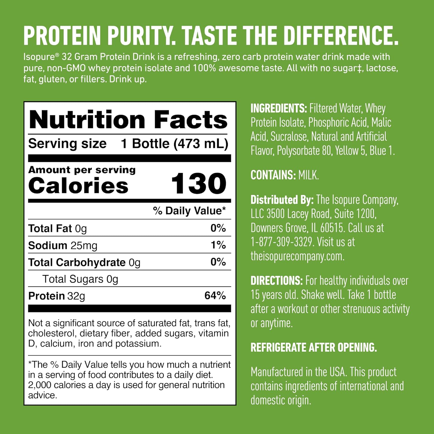 Isopure Zero Carb Whey Protein Isolate Drink, Apple Melon Flavor, 32g Protein, 16 Fl Oz (12 Bottles)