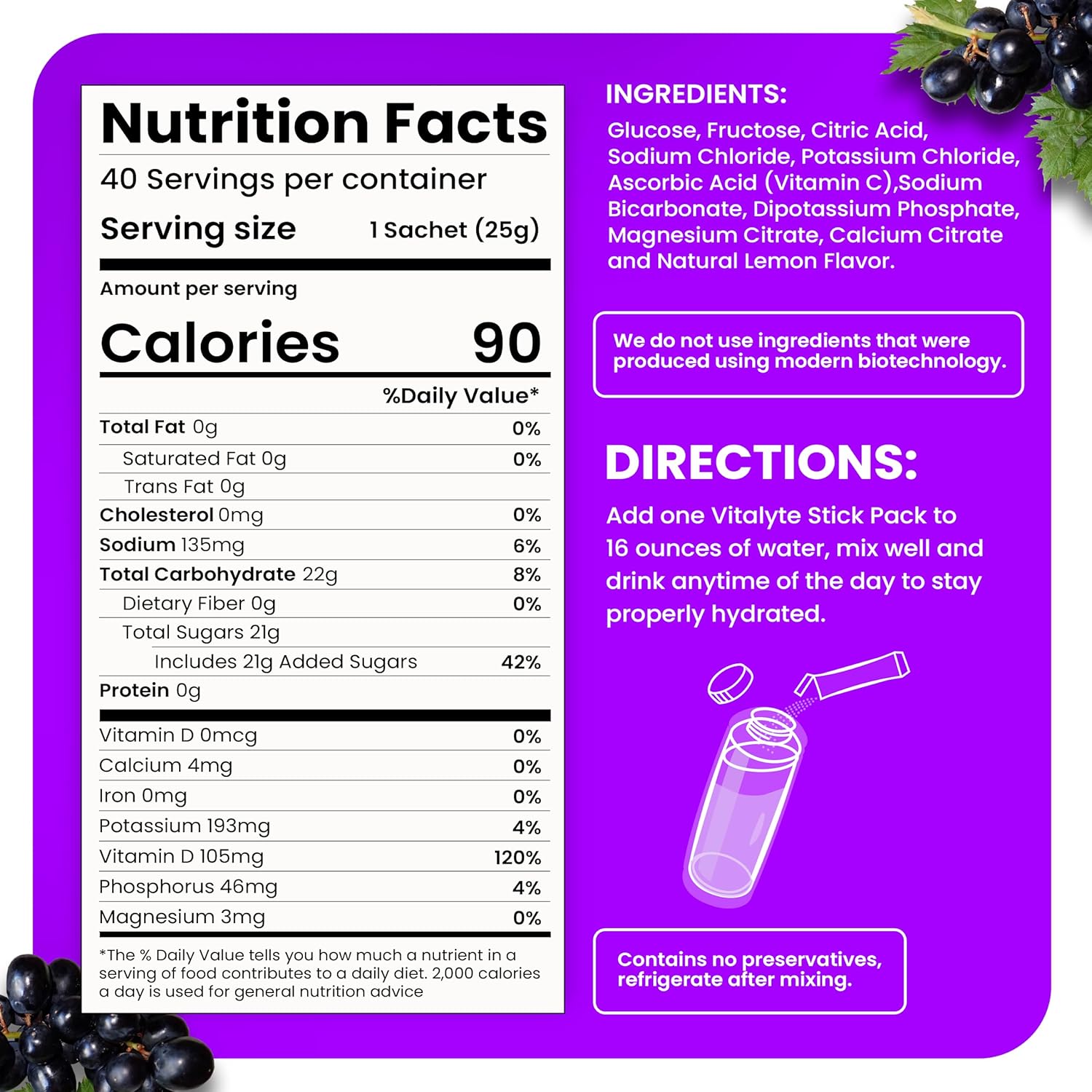 Isotonic Electrolyte Powder Packets for Sports Nutrition and Hydration - Vitalyte Dehydration Relief Packets