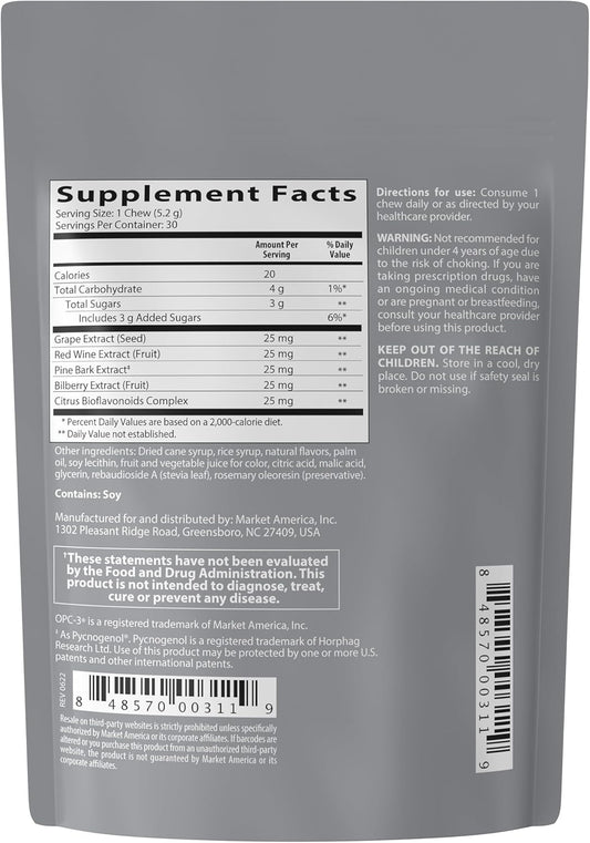 Isotonix OPC-3 Chews - Antioxidant Supplement with Pycnogenol, Grape Seed, Bilberry, Red Wine, and Pine Bark Extracts - Heart and Circulatory Support - 30 Servings