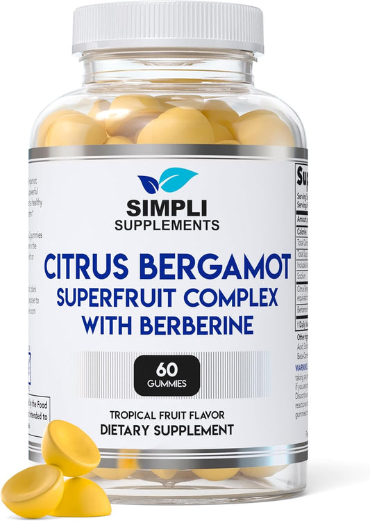 Italian Citrus Bergamot Gummies with Berberine for Heart Health - 60 Count - 500mg - Supports Healthy Cholesterol Levels
