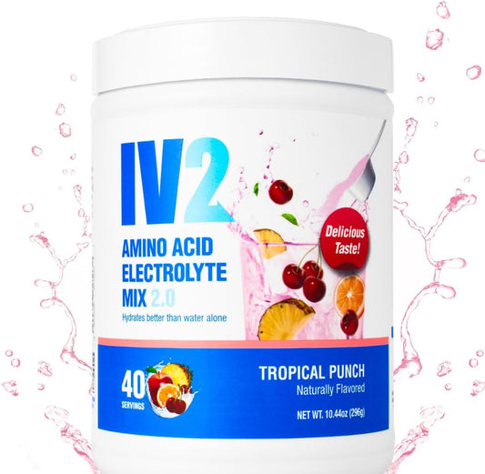 IV2 Premium Hydration Powder - Sugar-Free Electrolyte Mix with Amino Acids and Vitamins for Vegan & Gluten-Free Diets (40 Servings)