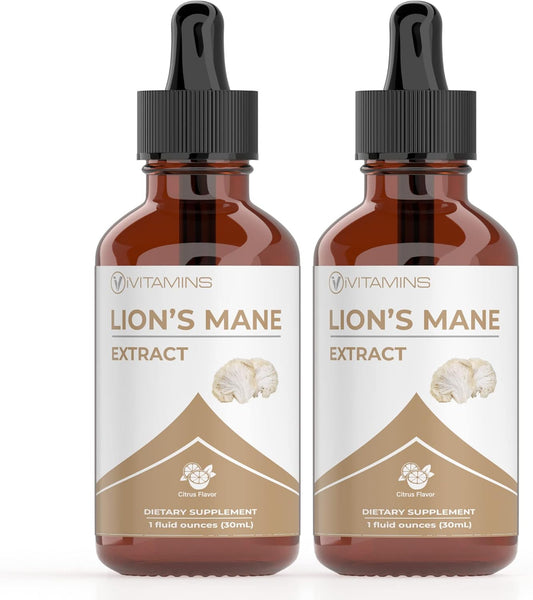 iVitamins Lions Mane Liquid Supplement for Memory, Focus & Clarity - Lion’s Mane Tincture - Nootropic Brain Support - 2 Pack