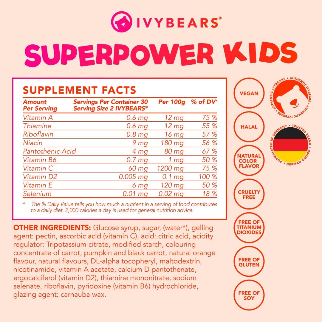 IvyBears Berry Multivitamins for Kids | Vitamin C, D2, B6, A | Made in Germany