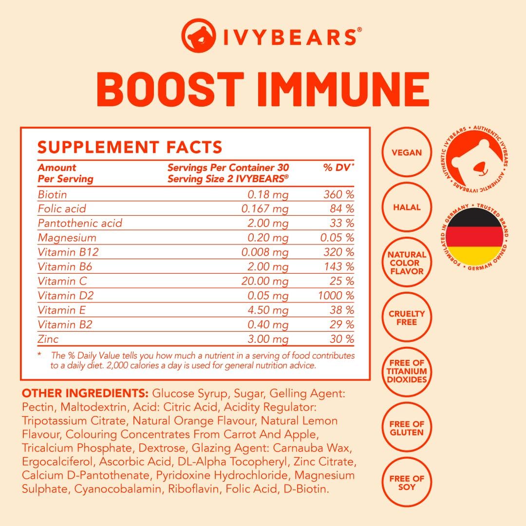 IvyBears Immune Support Gummies | Daily Vitamins for Immune Health | EU Certified Supplement - 60 Count