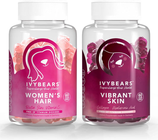 IvyBears Women’s Hair and Skin Gummies - 60 Count, Beauty Vitamins for Vibrant Hair and Skin