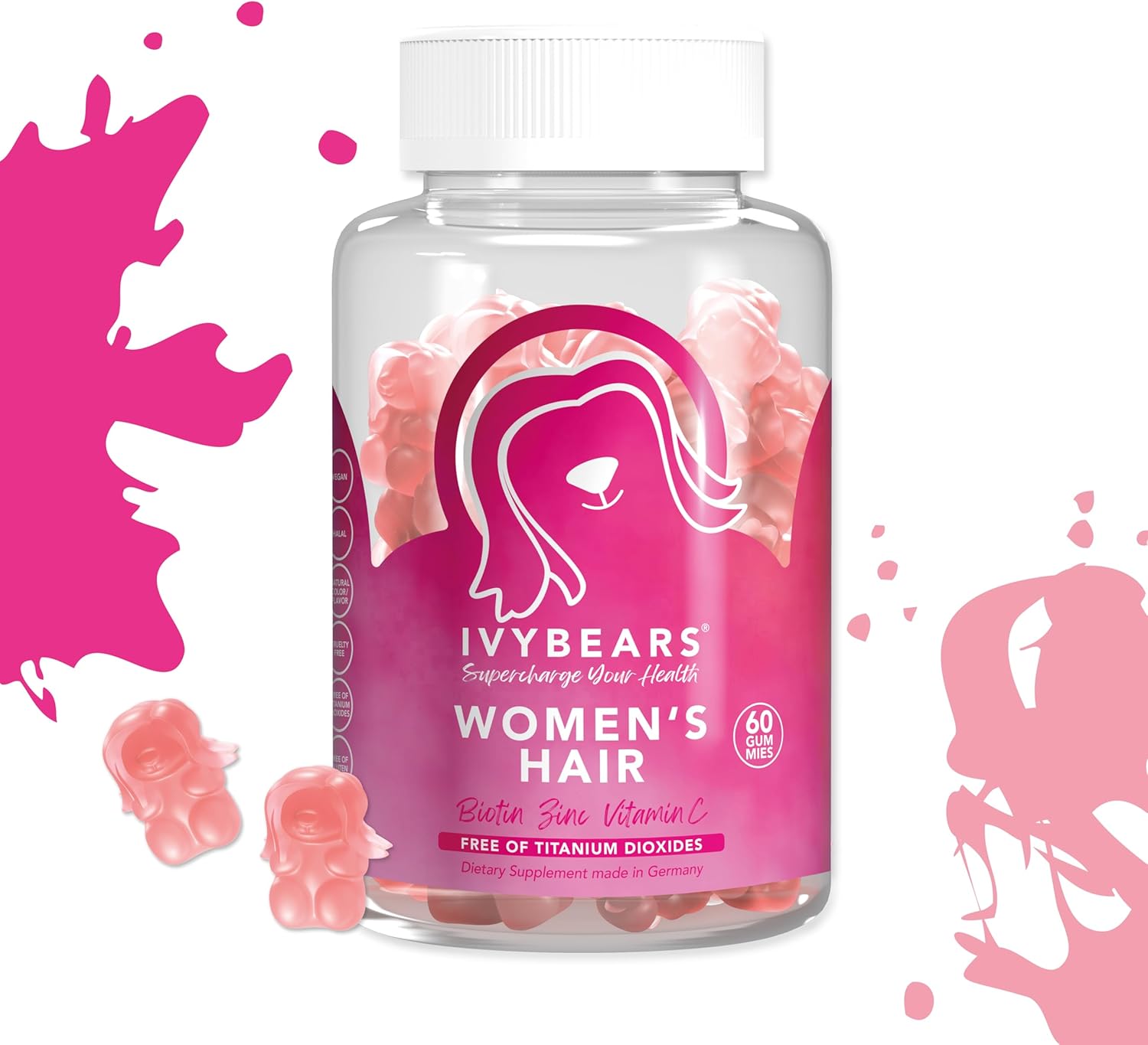 IvyBears Women’s Hair and Skin Gummies - 60 Count, Beauty Vitamins for Vibrant Hair and Skin