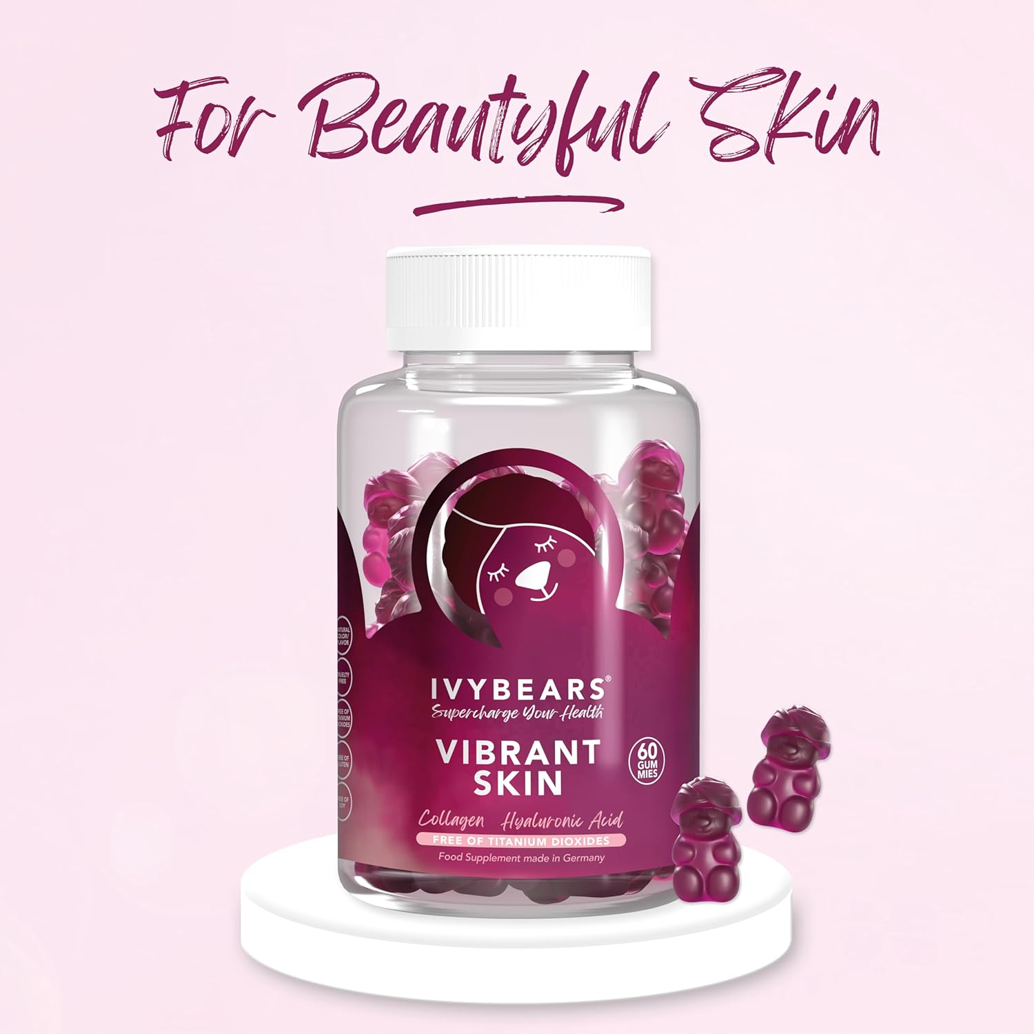 IvyBears Women’s Hair and Skin Gummies - 60 Count, Beauty Vitamins for Vibrant Hair and Skin