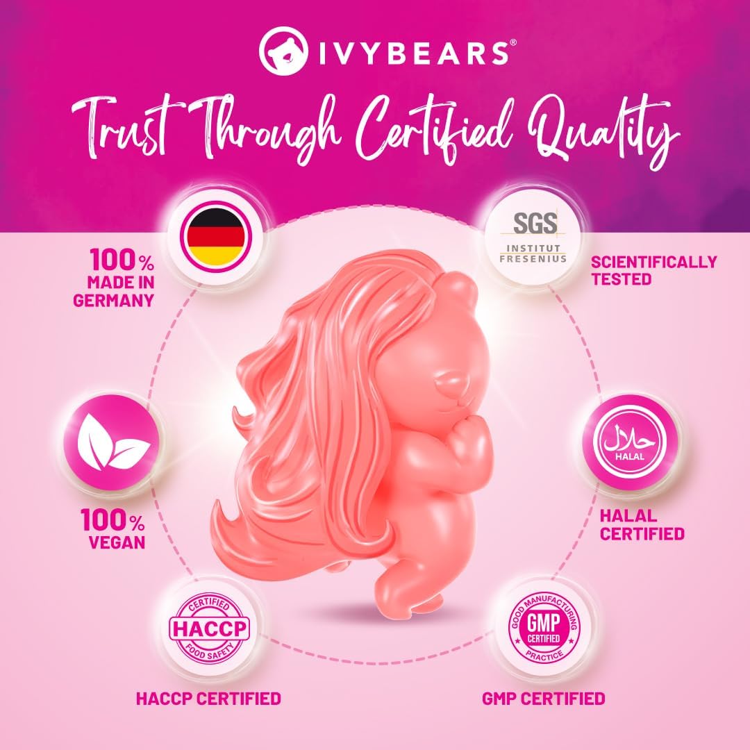 IvyBears Women's Hair Growth Gummies with 150,000mcg BIOTIN - Salon-Quality Results at Home - Hair Skin and Nails Vitamins - 60 Count