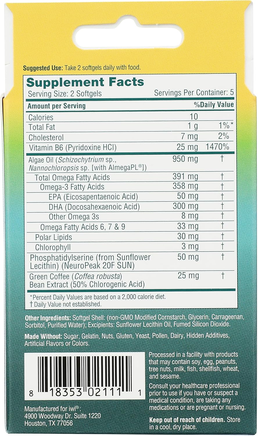 iWi Omega 3 Brain Support Supplement for 5 Days, 10 Count Pack