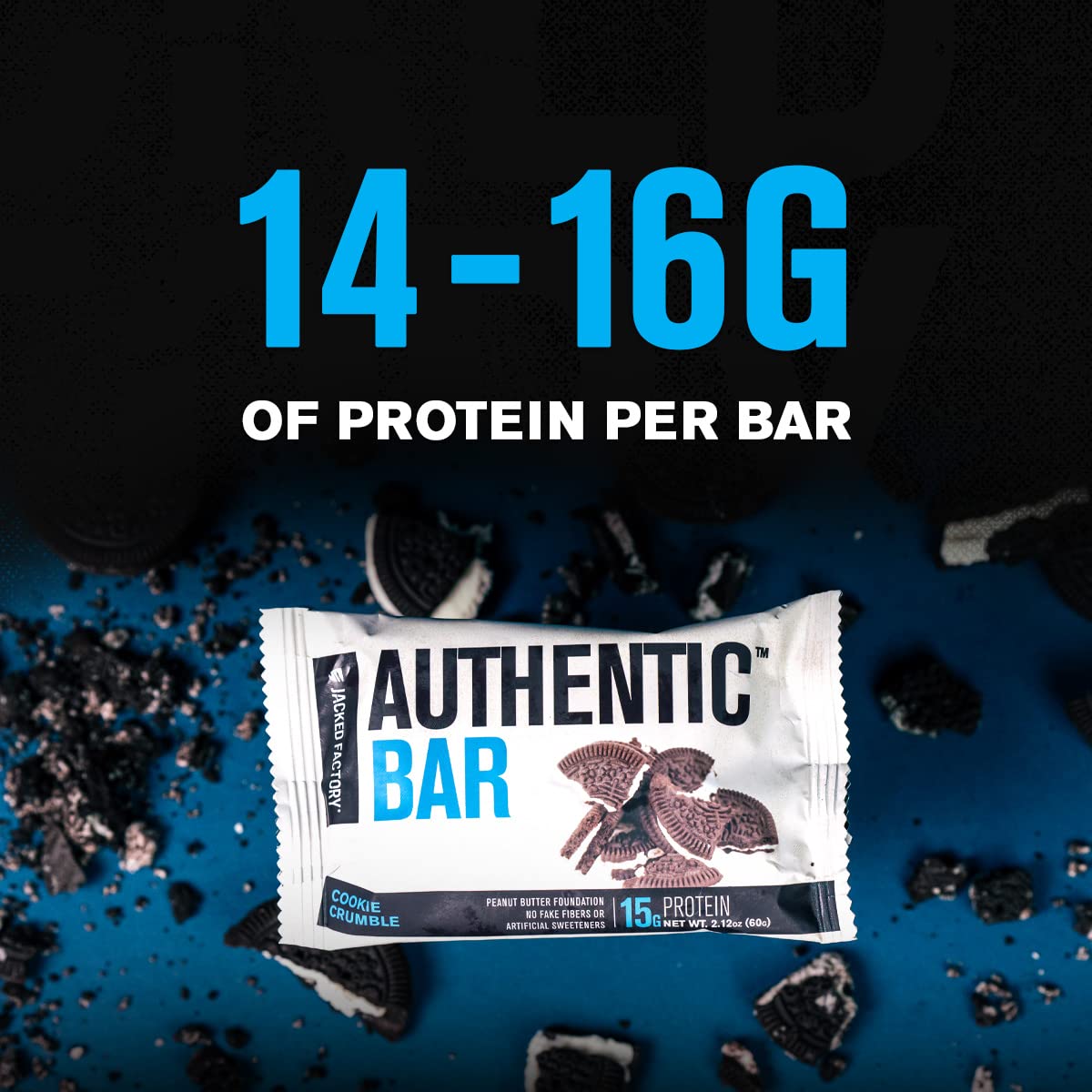 Jacked Factory Cookie Crumble Protein Bars - Delicious Meal Replacement Bars with 15g Whey Protein, Natural Honey, and Peanut Butter - 12 Pack - BoostGo Australia