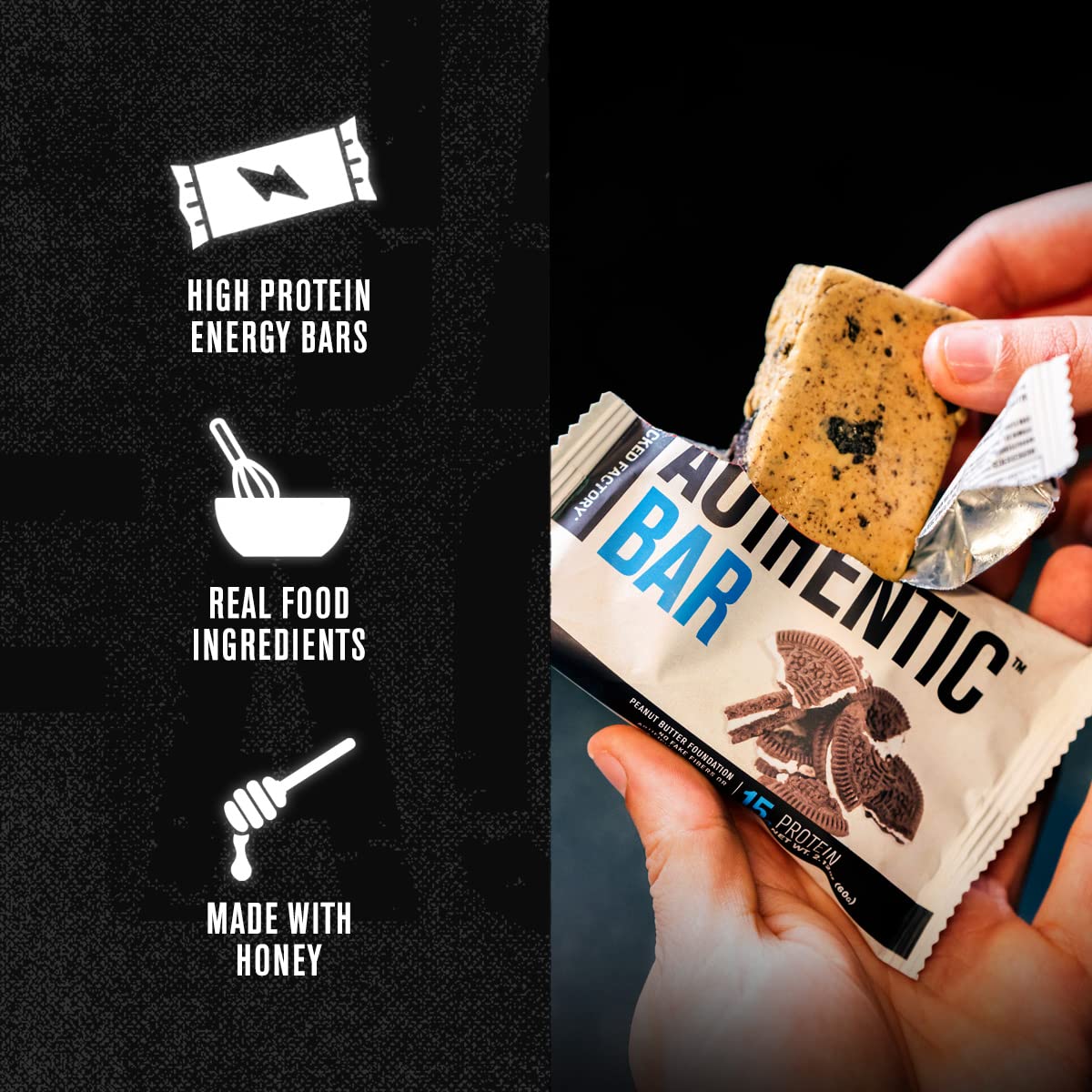 Jacked Factory Cookie Crumble Protein Bars - Delicious Meal Replacement Bars with 15g Whey Protein, Natural Honey, and Peanut Butter - 12 Pack - BoostGo Australia