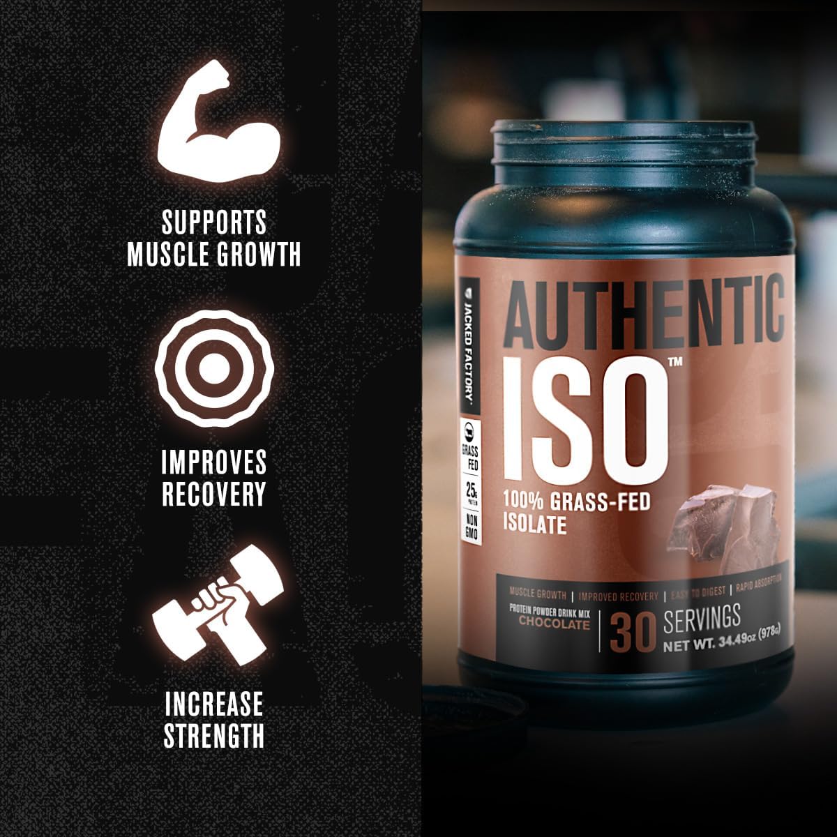 Jacked Factory Grass-Fed Whey Protein Isolate Powder - Low Carb, Non-GMO Muscle Building Protein (Chocolate & Vanilla, 30sv)