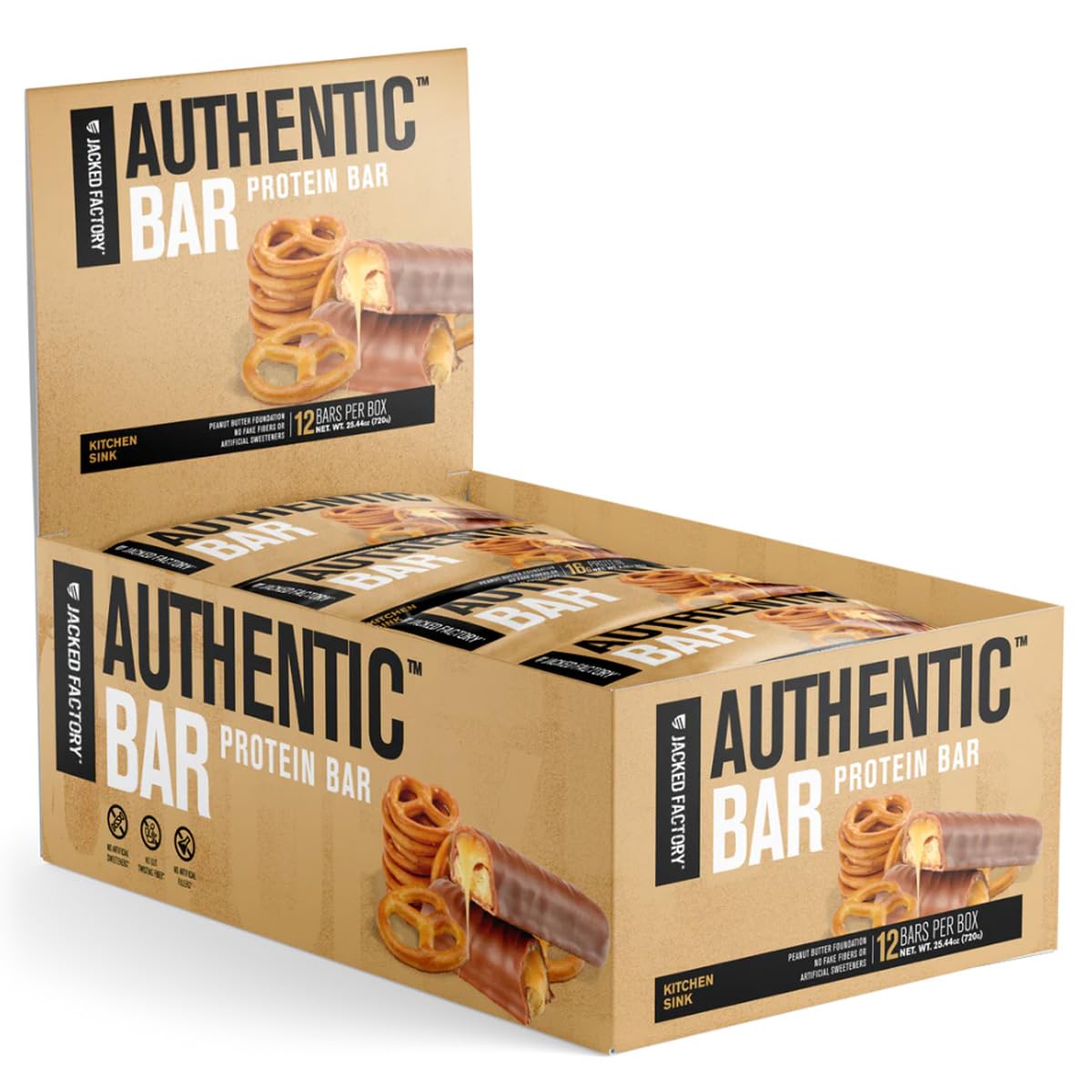 Jacked Factory Kitchen Sink Protein Bars - 16g Whey Isolate, Natural Honey Sweetened, Peanut Butter Base | 12 Pack - BoostGo Australia