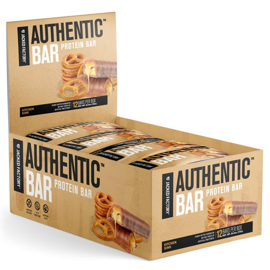 Jacked Factory Kitchen Sink Protein Bars - 16g Whey Isolate, Natural Honey Sweetened, Peanut Butter Base | 12 Pack - BoostGo Australia
