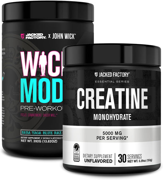 Jacked Factory X John Wick - Wick Mode Pre Workout & Creatine Bundle (Baba Yaga Blue Raz, 40 Servings & Unflavored, 30 Servings) - BoostGo Australia
