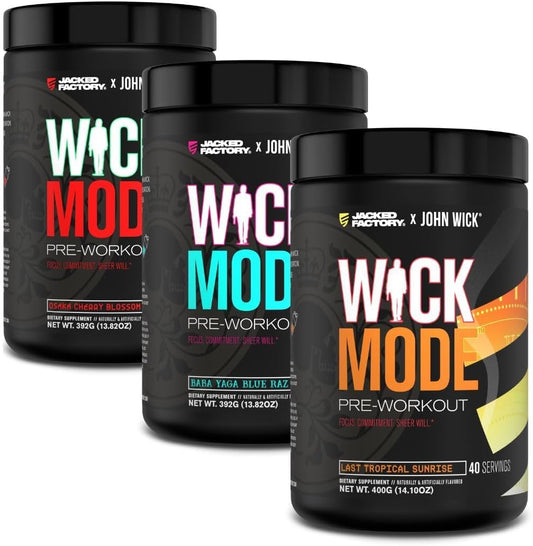 Jacked Factory X John Wick - Wick Mode Pre Workout Powder - Intense Energy and Focus - 120 Servings (3-Pack) - BoostGo Australia