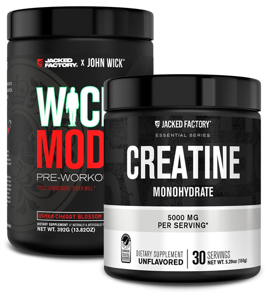 Jacked Factory X John Wick Pre Workout & Creatine Bundle - Osaka Cherry Blossom & Unflavored Powder (70 Servings)