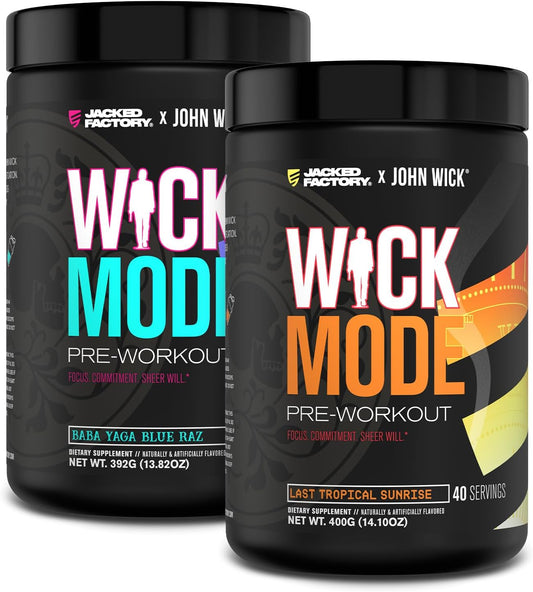 Jacked Factory X John Wick Wick Mode Pre Workout Powder - Intense Energy & Focus - Baba Yaga Blue Raz & Last Tropical Sunrise - BoostGo Australia