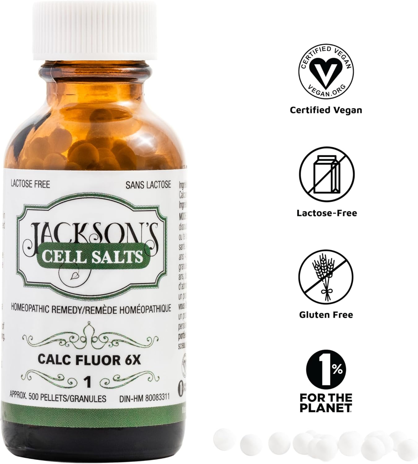 Jackson's #1 Calc fluor 6X (500 pellets) - Vegan & Lactose-Free Schuessler Tissue Cell Salt