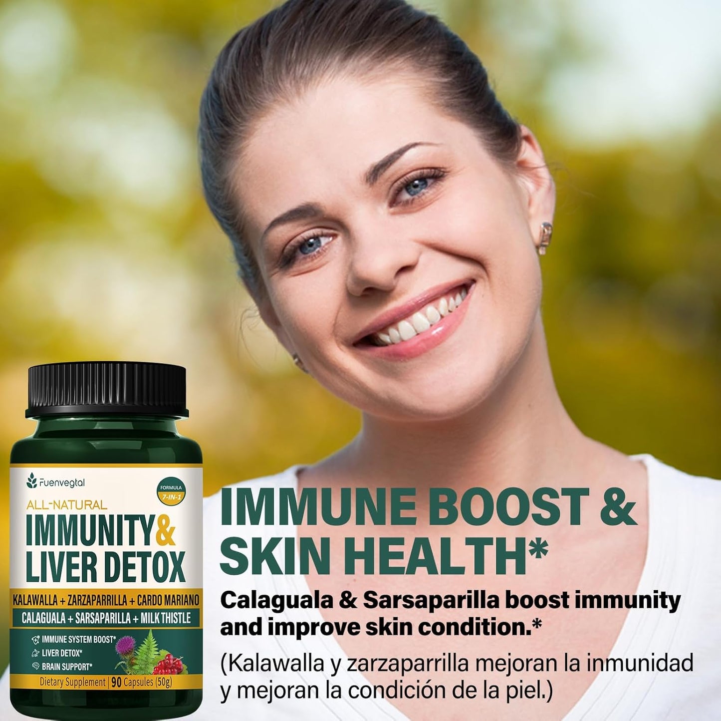 Jamaican Sarsaparilla Root Capsules for Immunity & Liver Detox with Kalawalla Milk Thistle - 90 Count