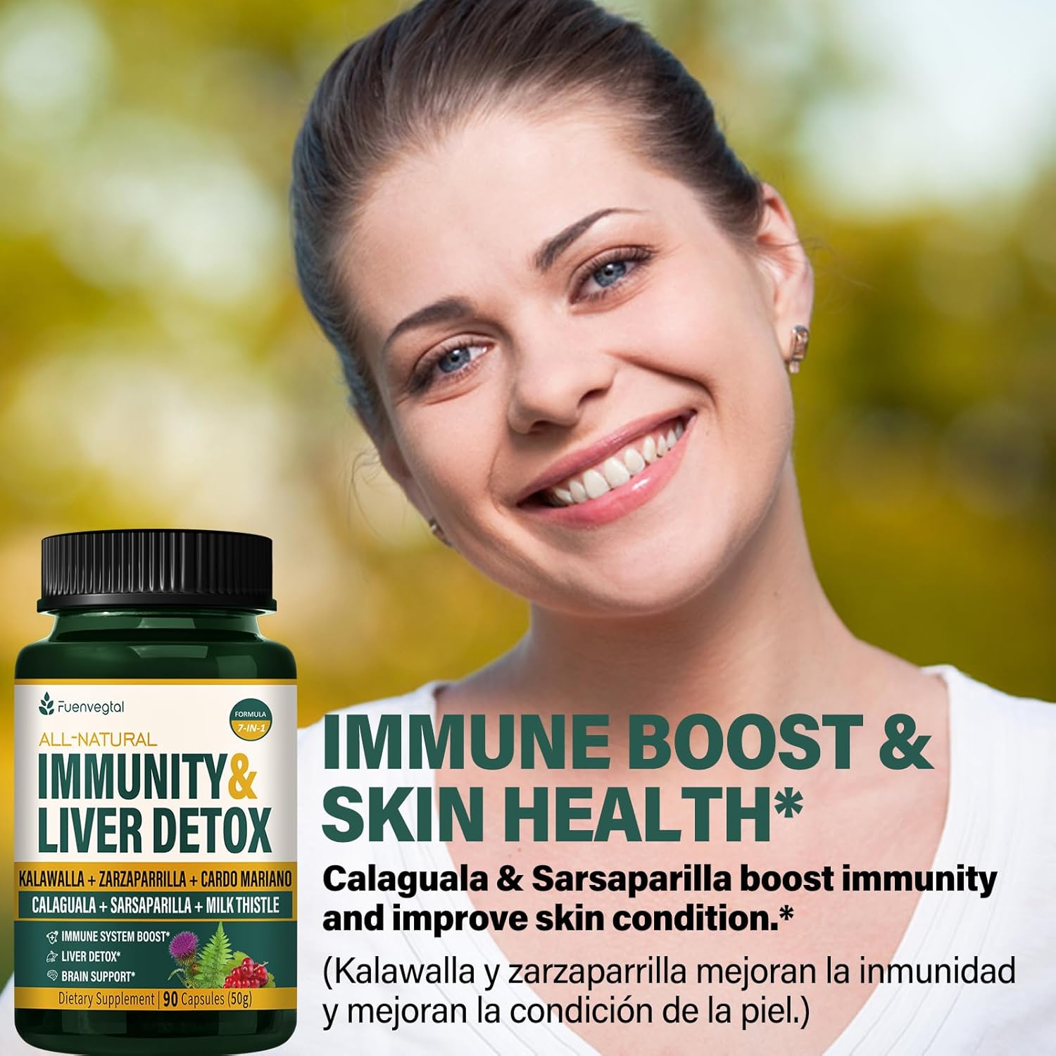 Jamaican Sarsaparilla Root Capsules for Immunity & Liver Detox with Kalawalla Milk Thistle - 90 Count